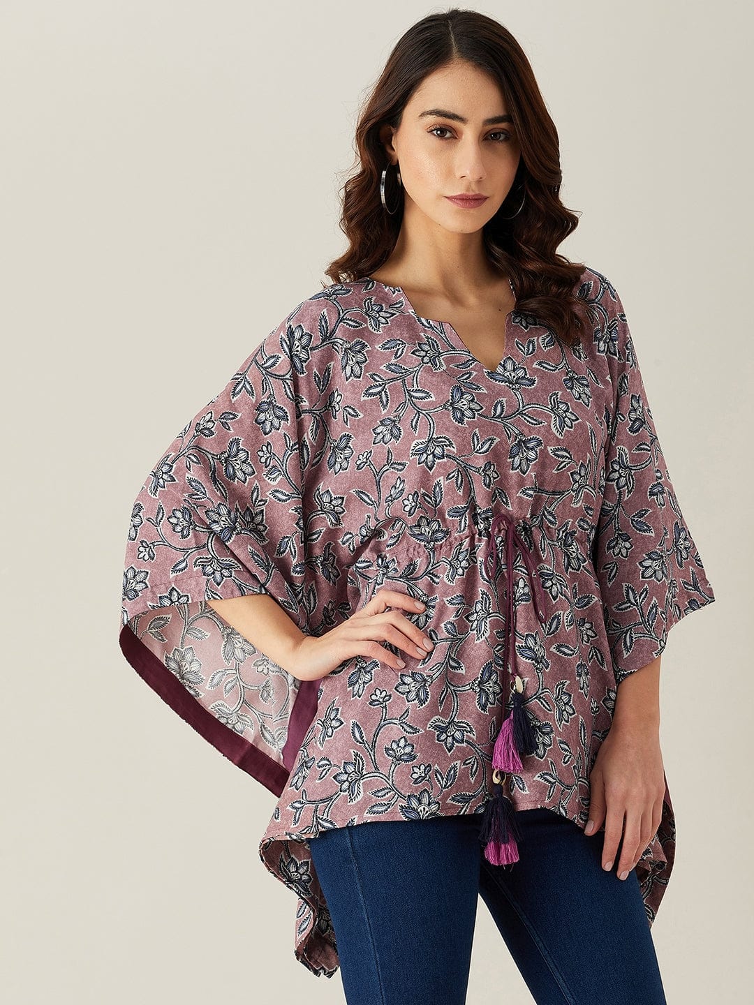 The Kaftan Company Tops Mauve Floral Vine Kaftan Top