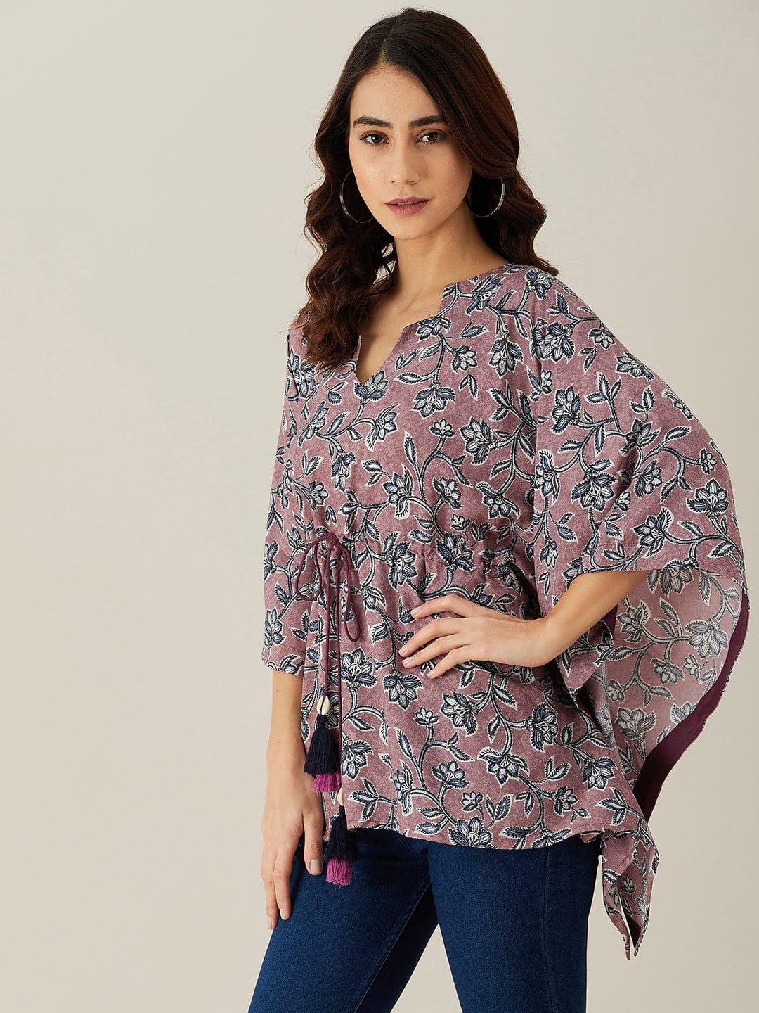 The Kaftan Company Tops Mauve Floral Vine Kaftan Top