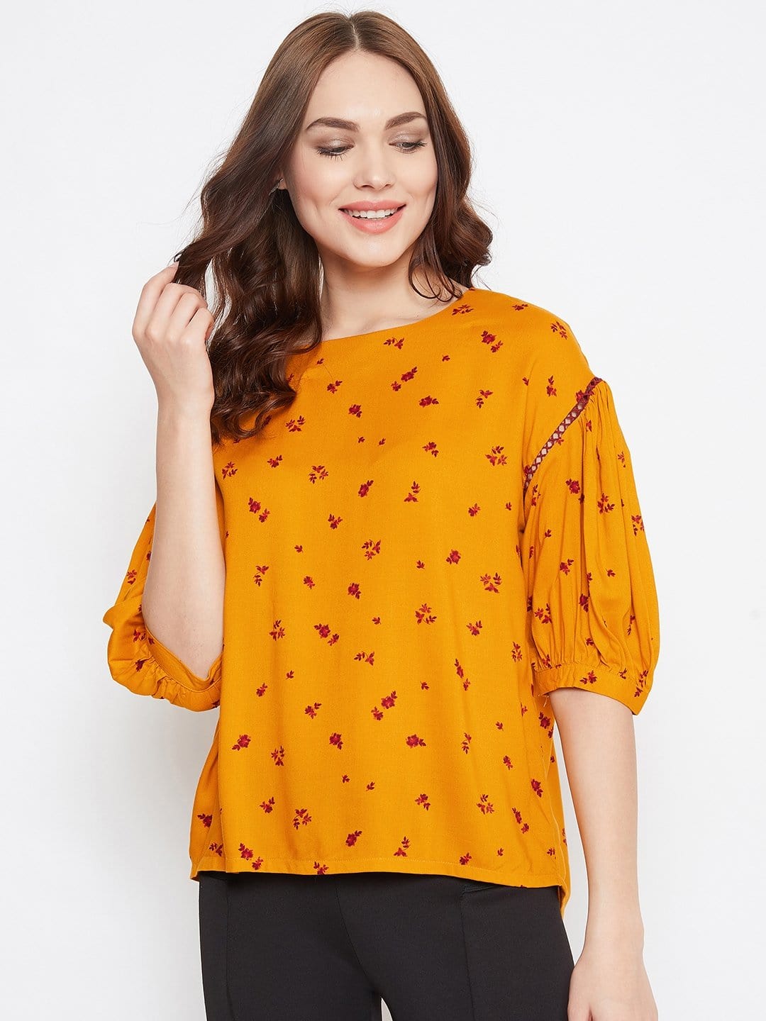 The Kaftan Company Tops MUSTARD FLORAL PRINTED TOP - (Clearance - Final Sale)