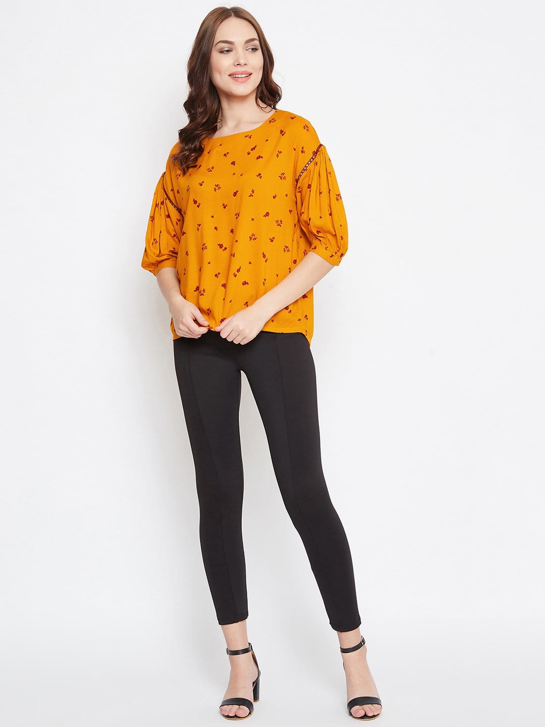 The Kaftan Company Tops MUSTARD FLORAL PRINTED TOP - (Clearance - Final Sale)