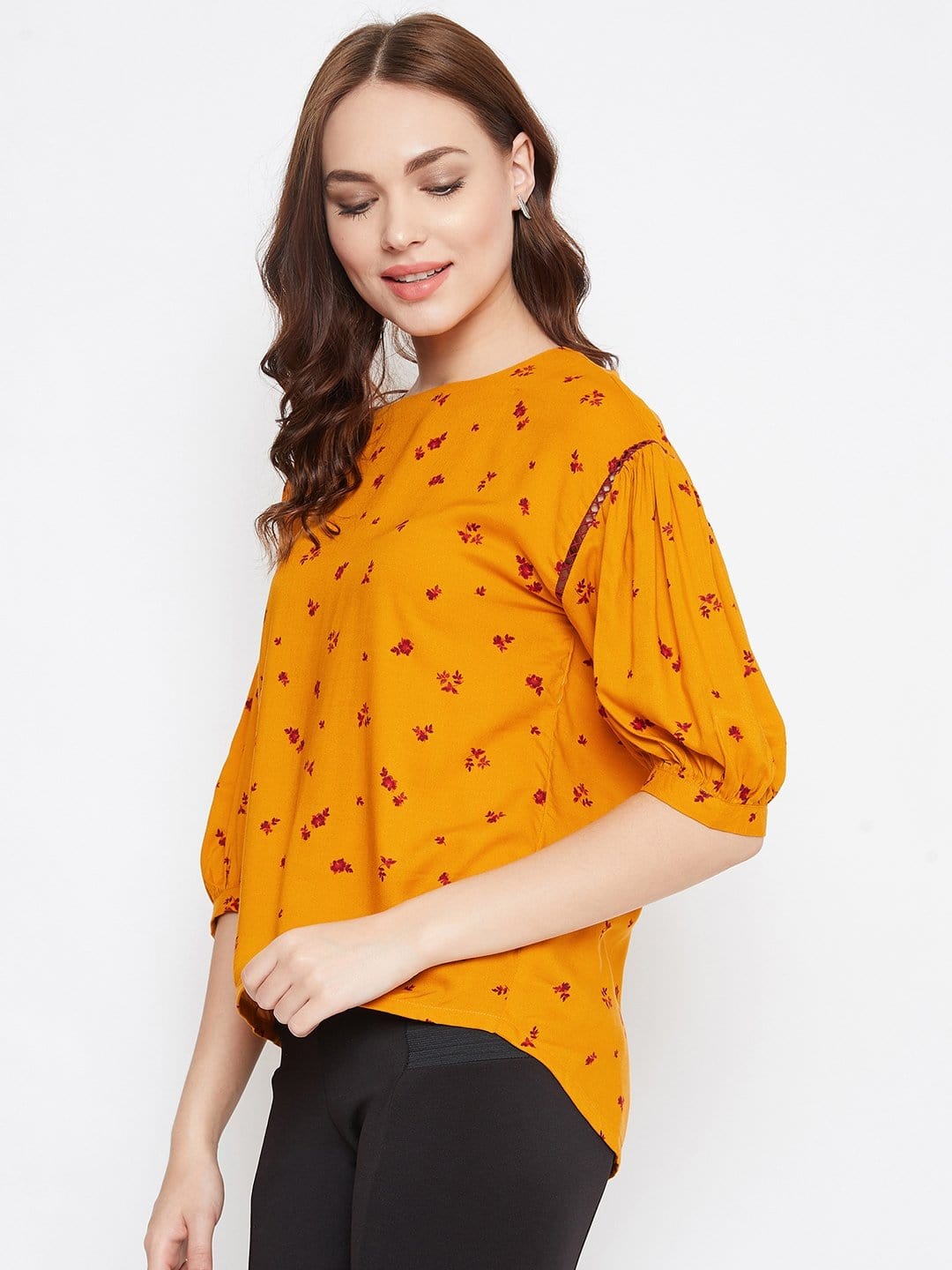 The Kaftan Company Tops MUSTARD FLORAL PRINTED TOP - (Clearance - Final Sale)