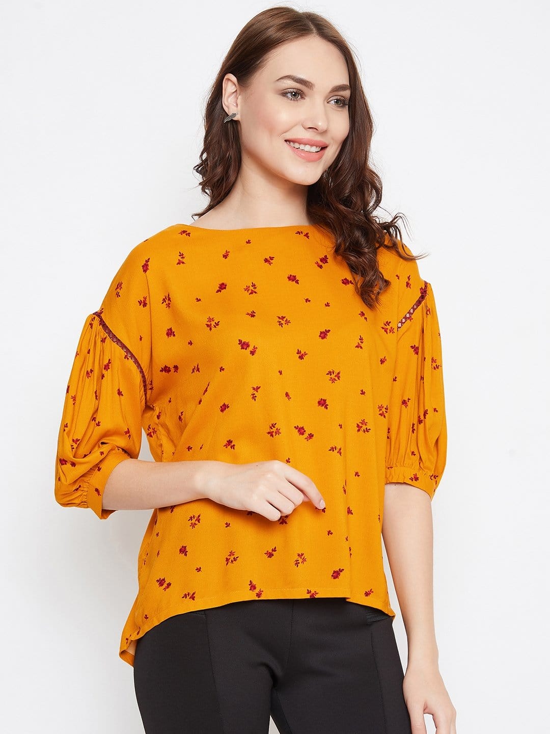 The Kaftan Company Tops MUSTARD FLORAL PRINTED TOP - (Clearance - Final Sale)