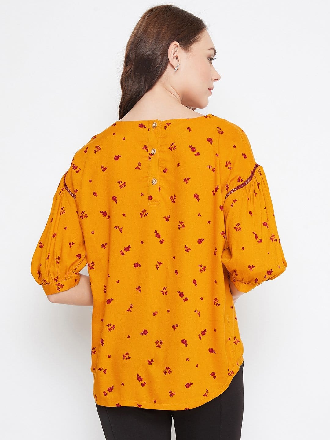 The Kaftan Company Tops MUSTARD FLORAL PRINTED TOP - (Clearance - Final Sale)