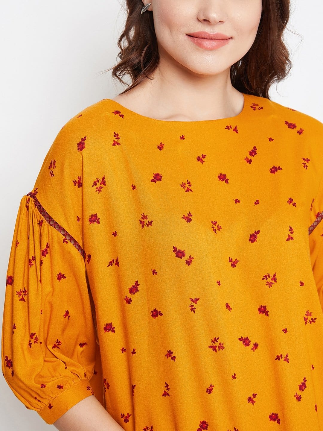 The Kaftan Company Tops MUSTARD FLORAL PRINTED TOP - (Clearance - Final Sale)