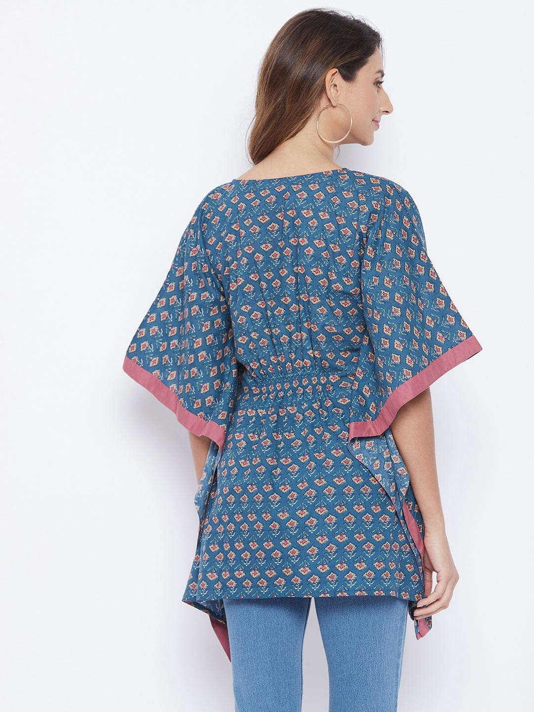 The Kaftan Company Tops Navy Blue Floral Buta Kaftan Top