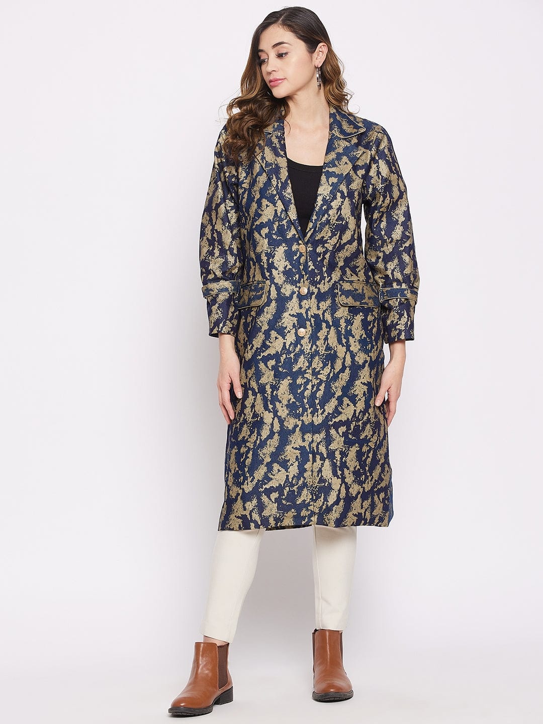 The Kaftan Company Tops Navy Blue Foil Printed Denim Jacket (Final Sale)