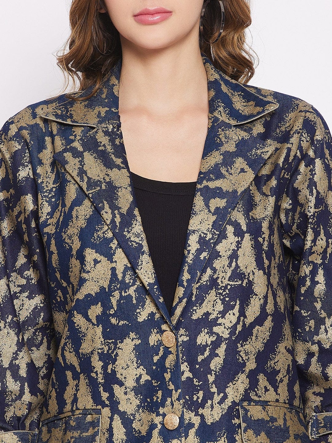 The Kaftan Company Tops Navy Blue Foil Printed Denim Jacket (Final Sale)