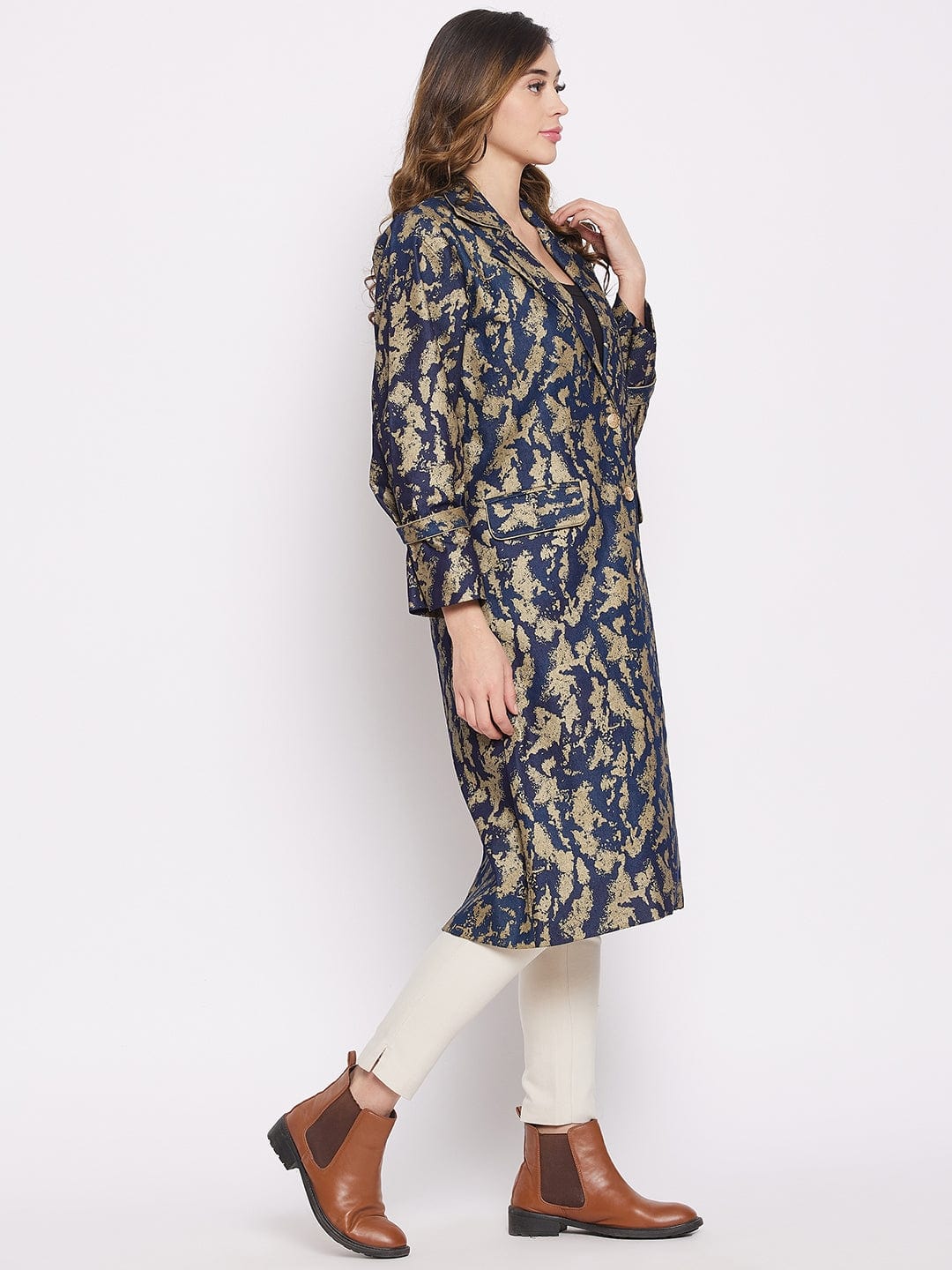 The Kaftan Company Tops Navy Blue Foil Printed Denim Jacket (Final Sale)