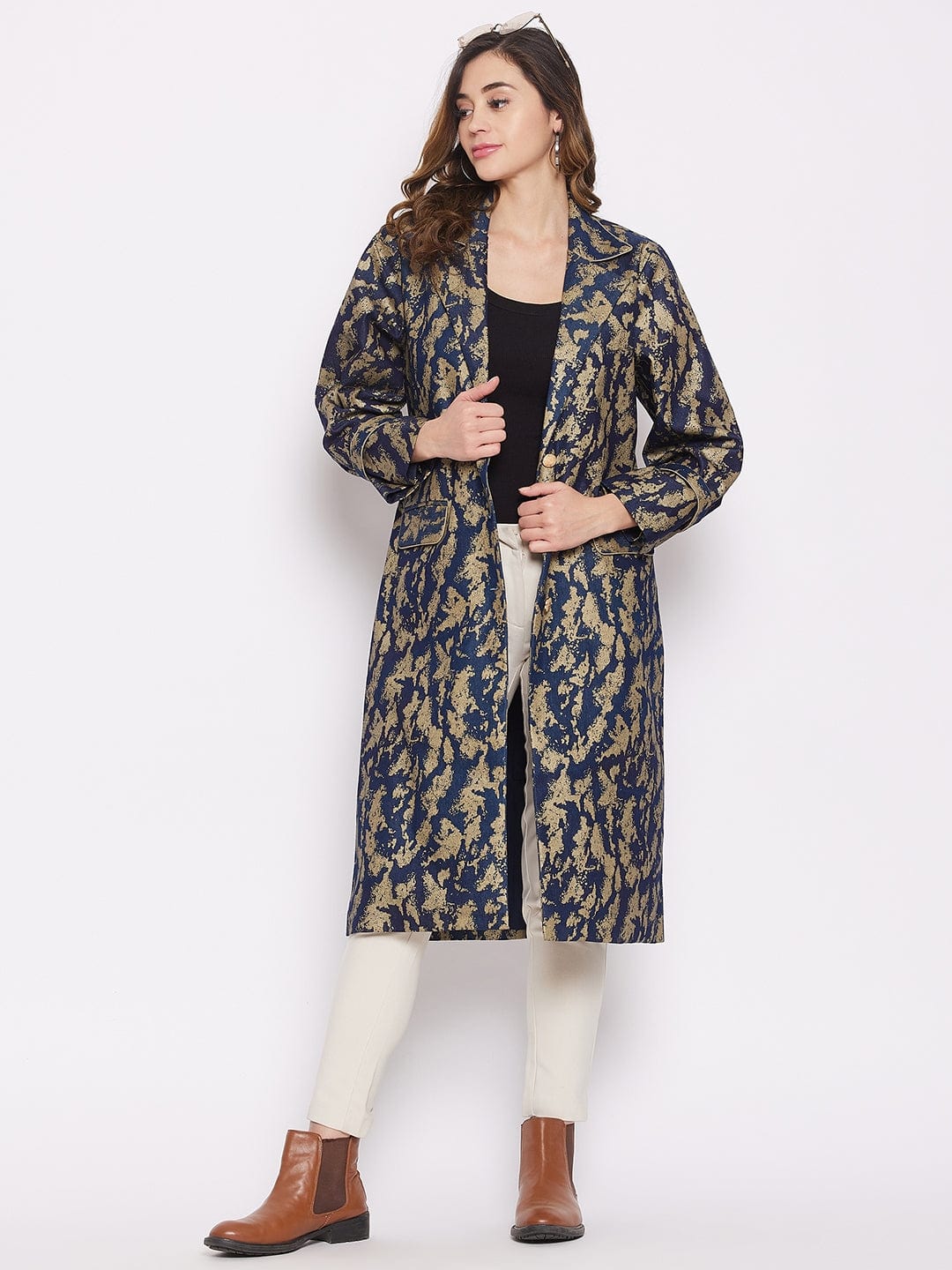 The Kaftan Company Tops Navy Blue Foil Printed Denim Jacket (Final Sale)