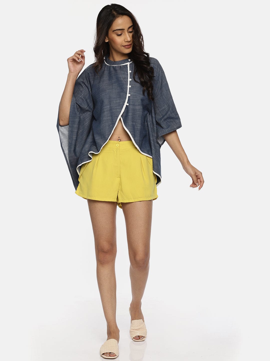 The Kaftan Company Tops Navy Blue Solid Chambray Kaftan Top - (Clearance - Final Sale)