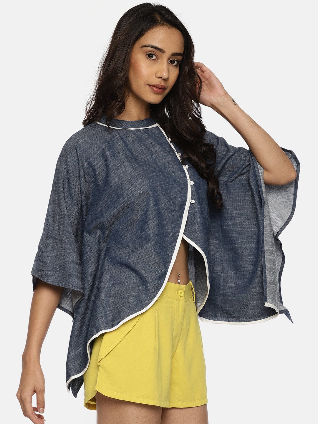 The Kaftan Company Tops Navy Blue Solid Chambray Kaftan Top - (Clearance - Final Sale)