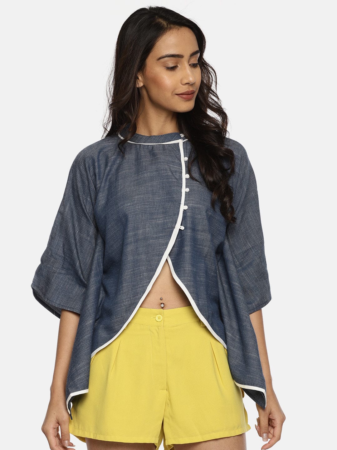 The Kaftan Company Tops Navy Blue Solid Chambray Kaftan Top - (Clearance - Final Sale)