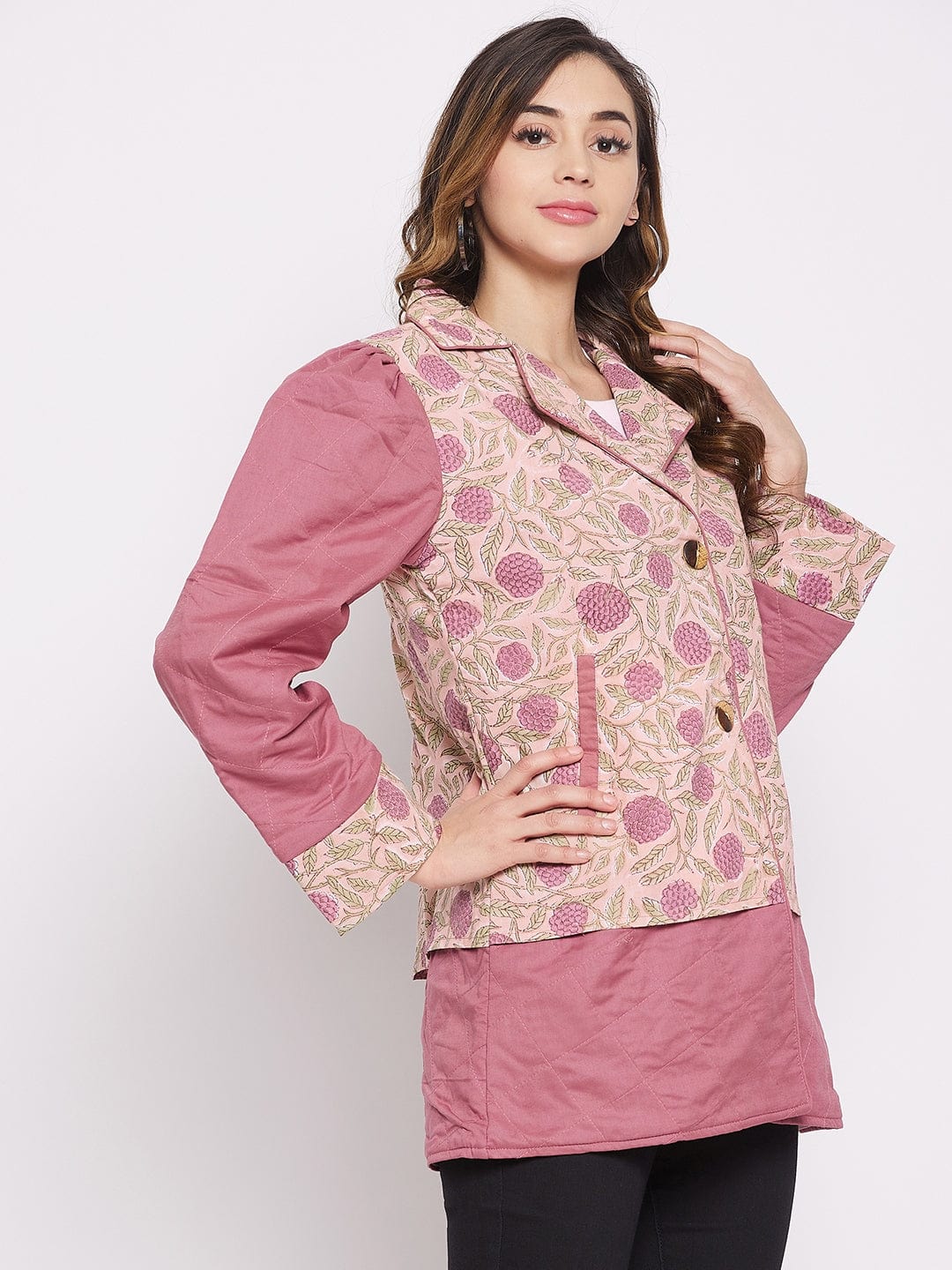The Kaftan Company Tops Pink Floral Buta Cotton Jacket (Final Sale)