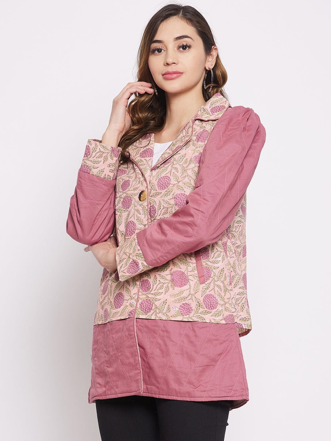 The Kaftan Company Tops Pink Floral Buta Cotton Jacket (Final Sale)