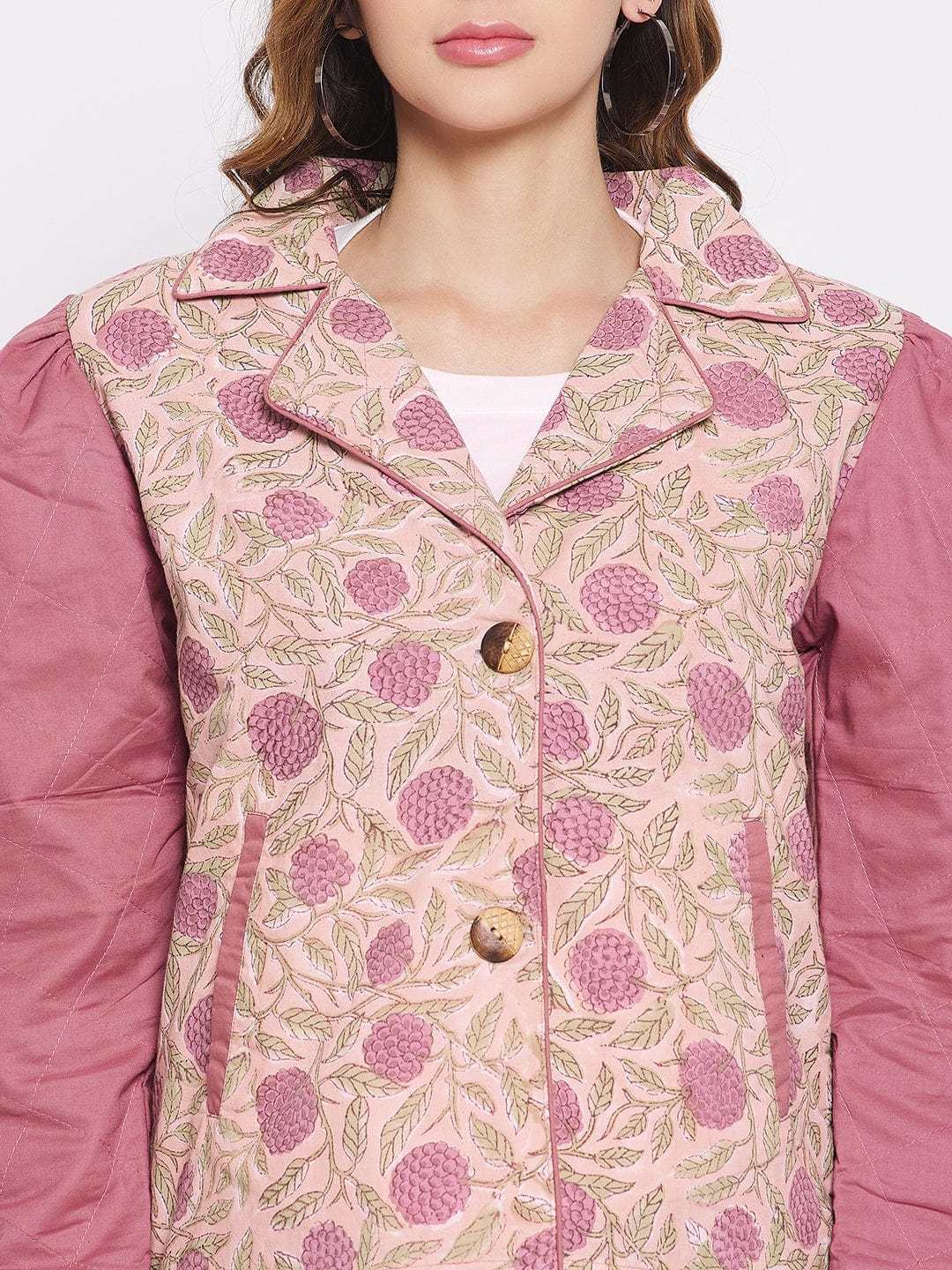 The Kaftan Company Tops Pink Floral Buta Cotton Jacket (Final Sale)