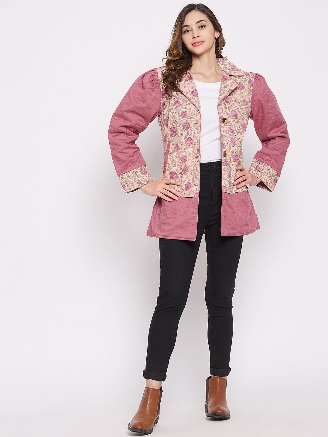 The Kaftan Company Tops Pink Floral Buta Cotton Jacket (Final Sale)