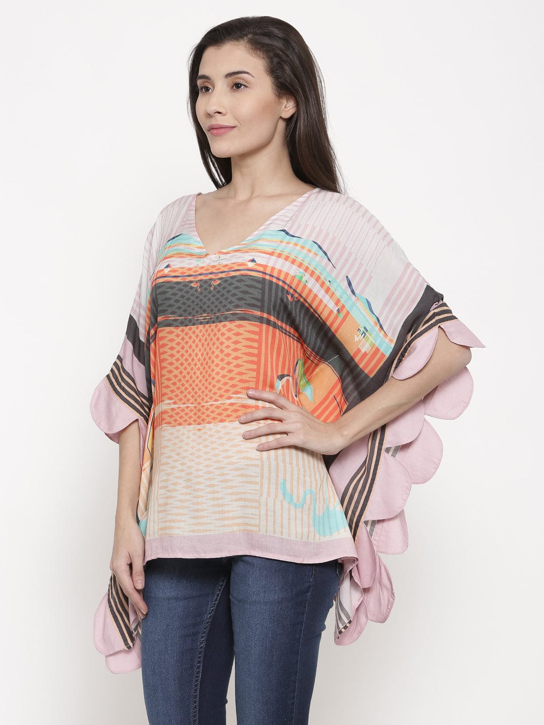The Kaftan Company Tops Pink Scalloped Edge Kaftan Top - (Clearance - Final Sale)