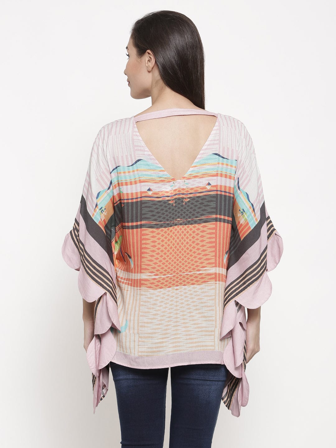 The Kaftan Company Tops Pink Scalloped Edge Kaftan Top - (Clearance - Final Sale)