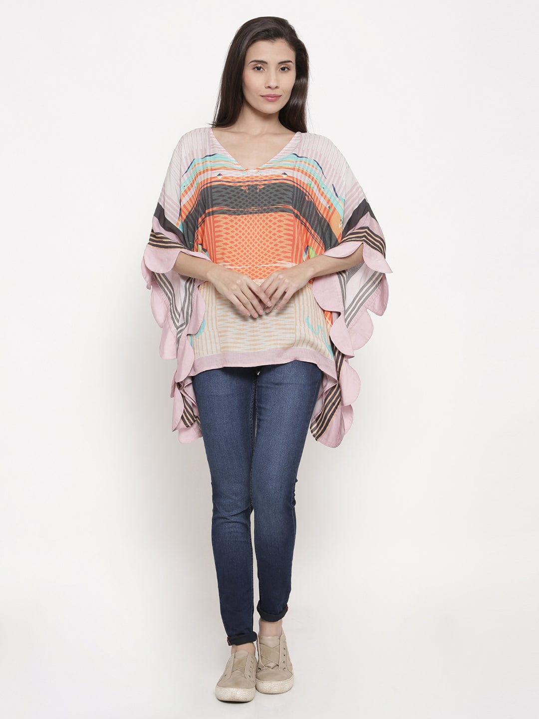 The Kaftan Company Tops Pink Scalloped Edge Kaftan Top - (Clearance - Final Sale)