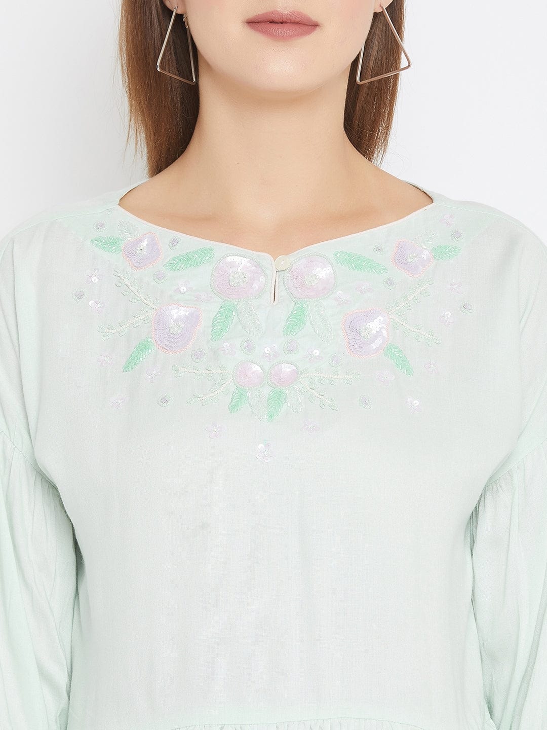 The Kaftan Company Tops Powder Blue Top with Hand Embroidery