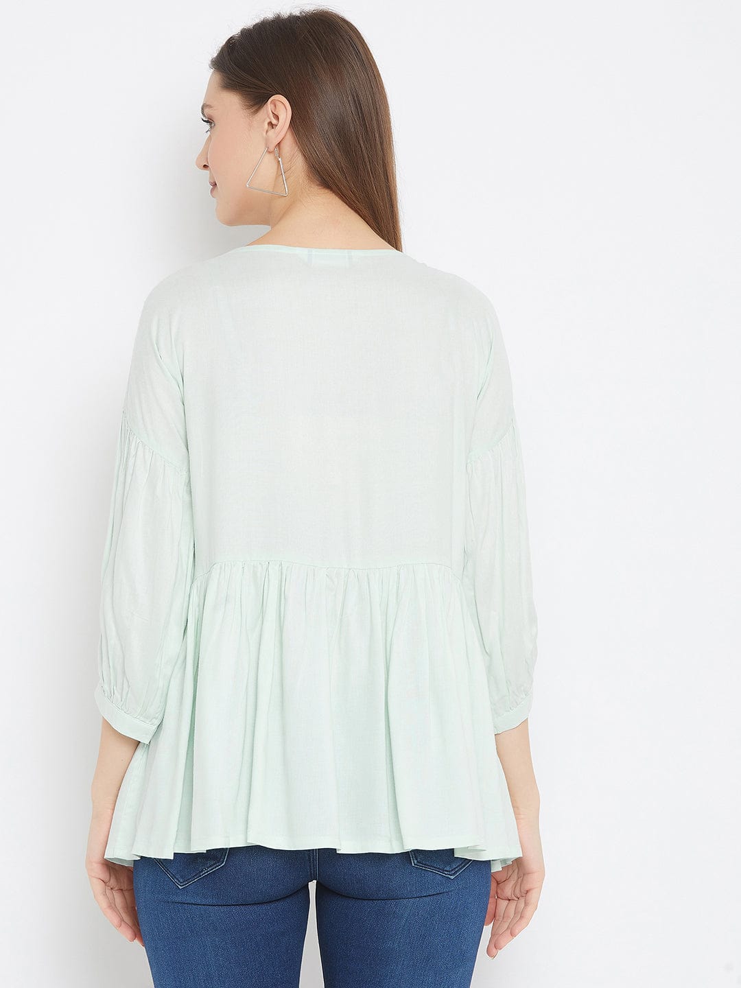 The Kaftan Company Tops Powder Blue Top with Hand Embroidery