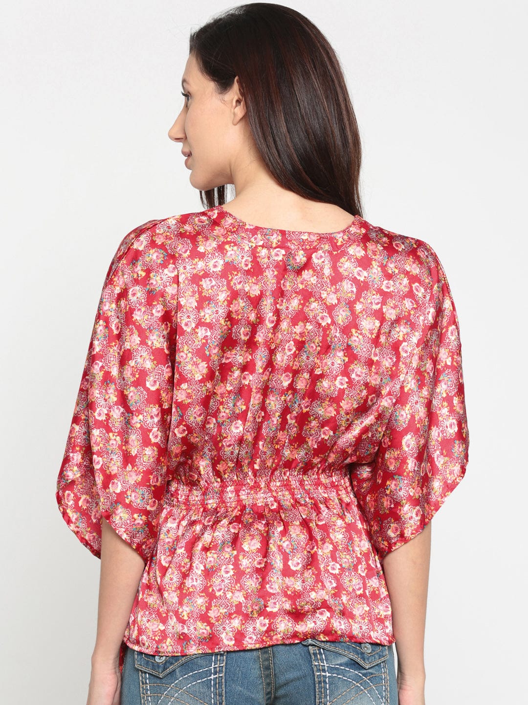 The Kaftan Company Tops Red Patterned Floral Kaftan Top - (Clearance - Final Sale)