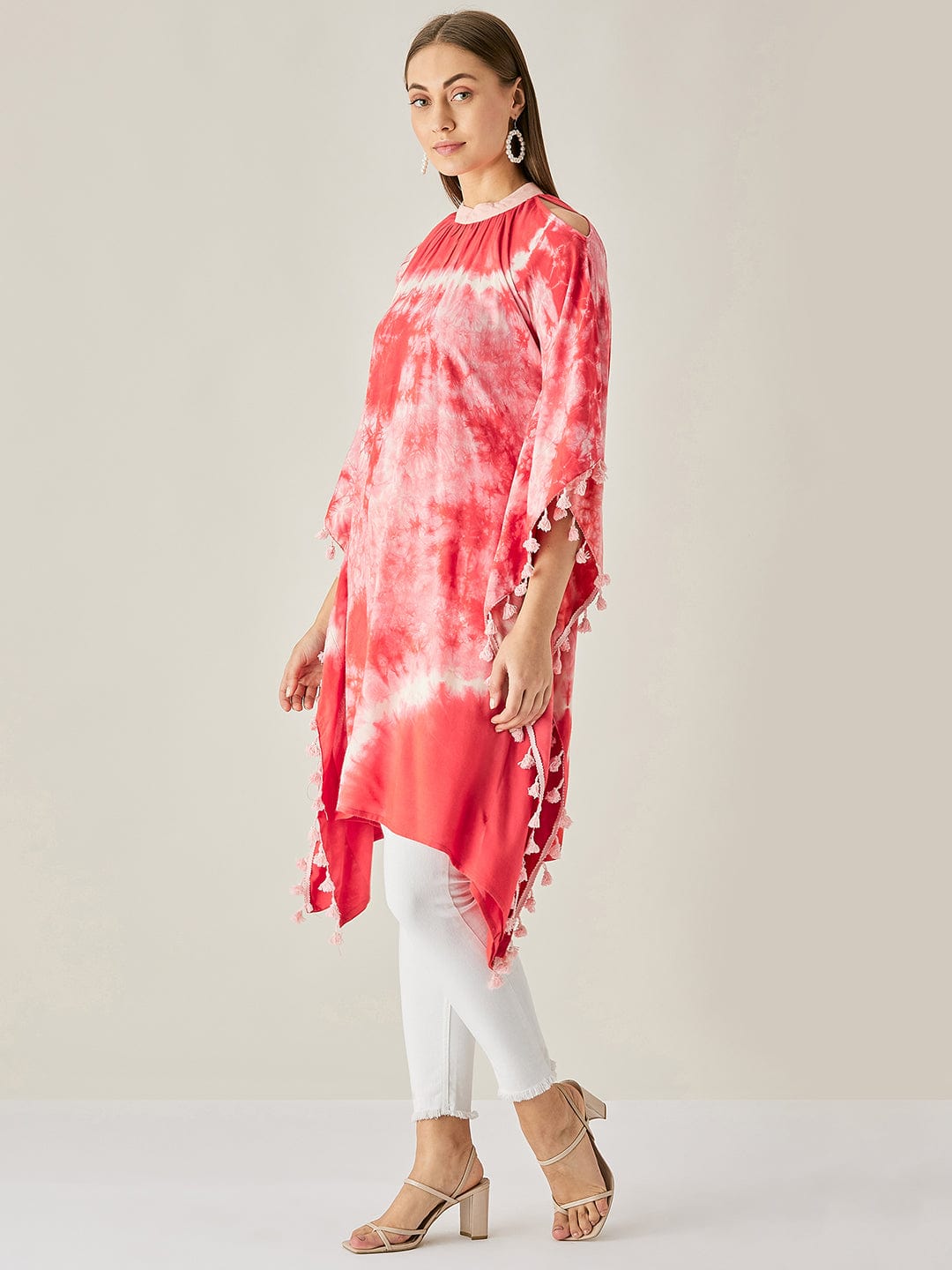 The Kaftan Company Tops Red Tie Dye Cut Shoulder Kaftan Tunic