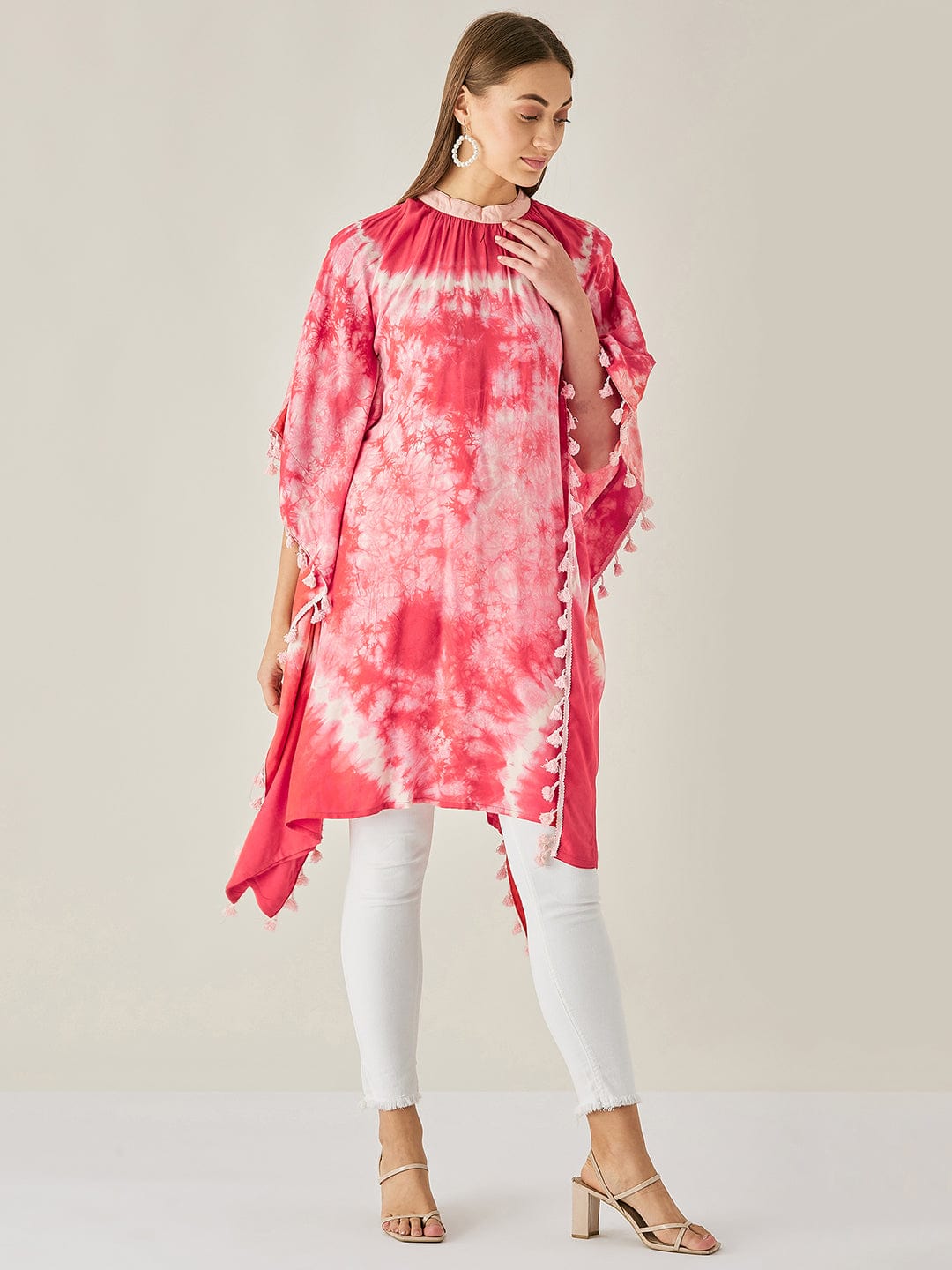 The Kaftan Company Tops Red Tie Dye Cut Shoulder Kaftan Tunic