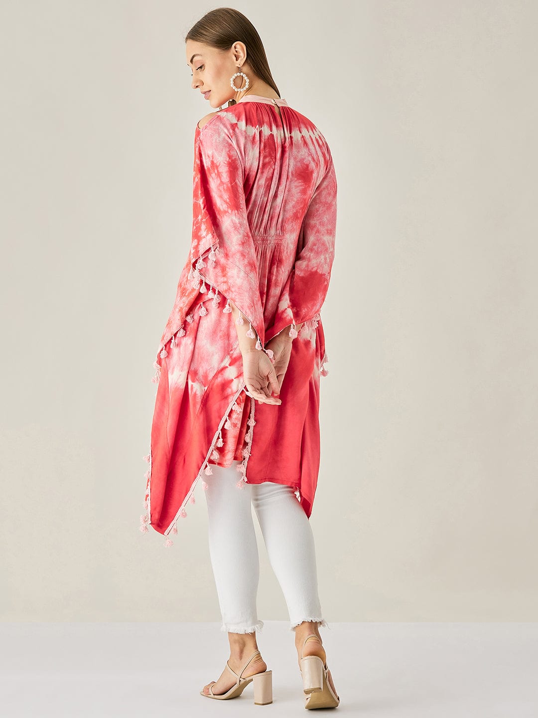 The Kaftan Company Tops Red Tie Dye Cut Shoulder Kaftan Tunic