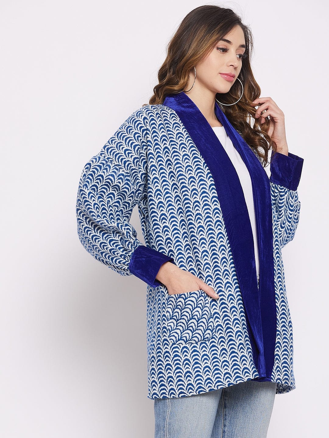 The Kaftan Company Tops Royal Blue And White Scalloped Jacket