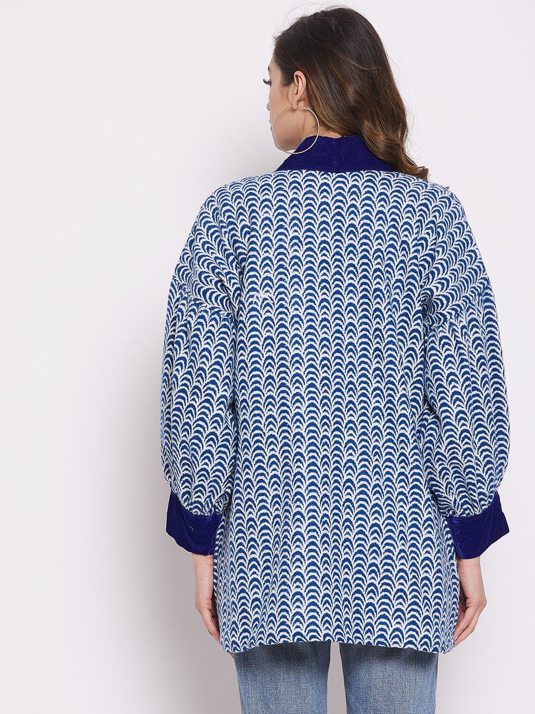 The Kaftan Company Tops Royal Blue And White Scalloped Jacket
