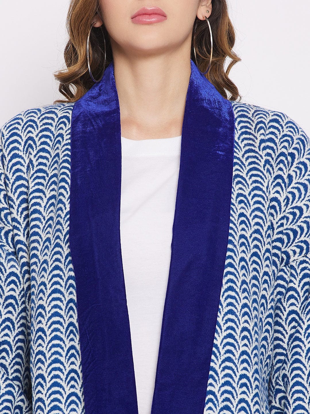 The Kaftan Company Tops Royal Blue And White Scalloped Jacket