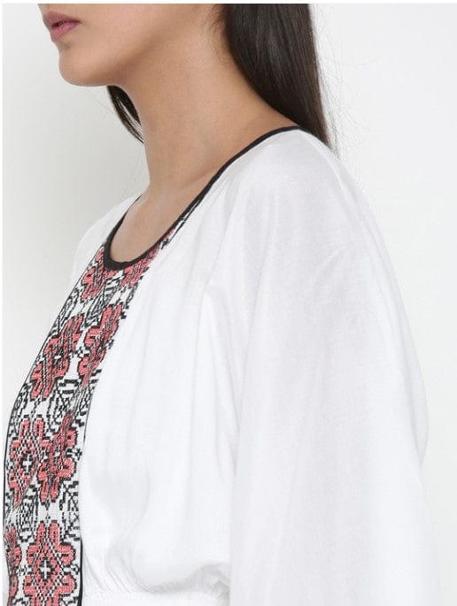 The Kaftan Company Tops Solid White Embroidered Kaftan Top - (Clearance - Final Sale)