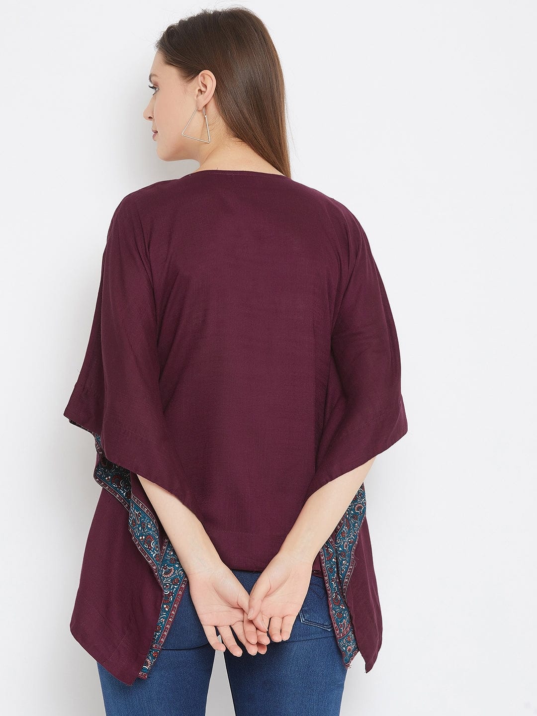 The Kaftan Company Tops Solid Wine Kaftan Top with Hand Embroidery (Final Sale)
