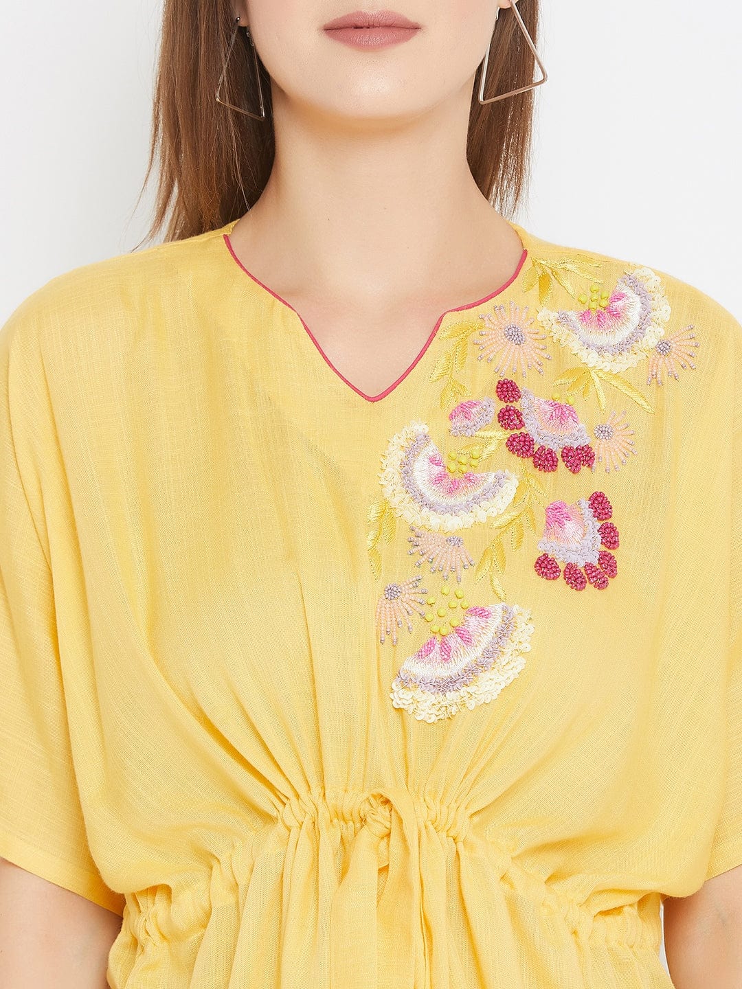 The Kaftan Company Tops Solid Yellow Top with Sequin Hand Embroidery