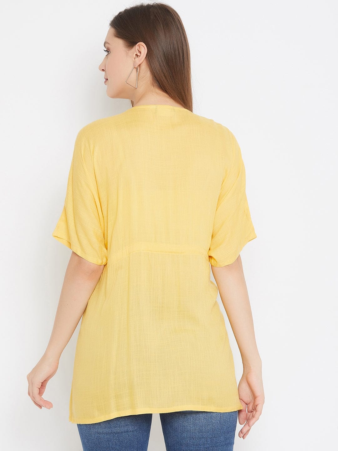 The Kaftan Company Tops Solid Yellow Top with Sequin Hand Embroidery