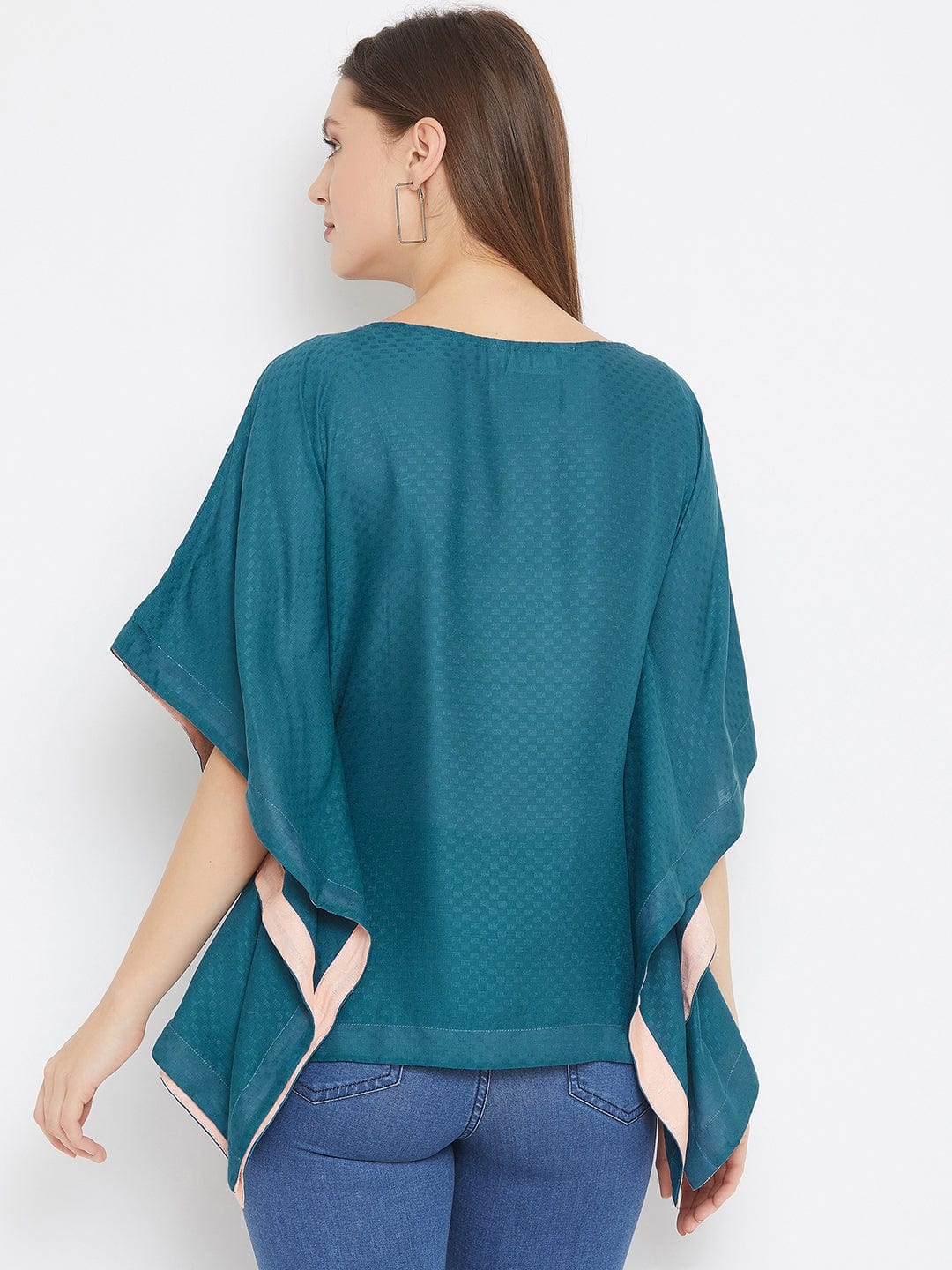 The Kaftan Company Tops Teal Blue Kaftan Top with Sequin Hand Embroidery