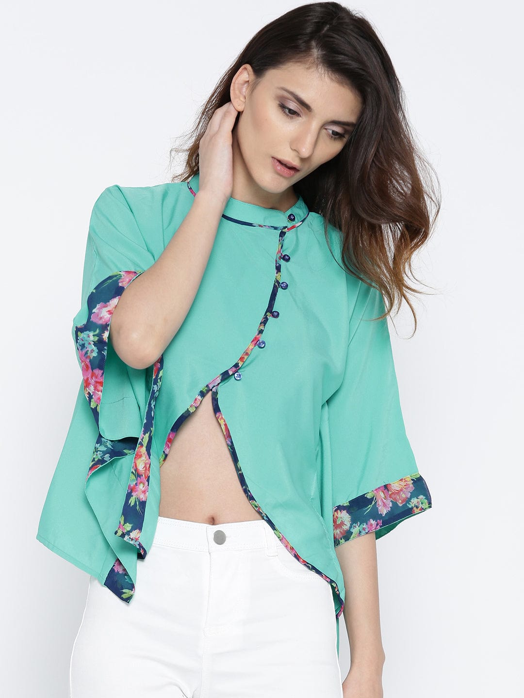The Kaftan Company Tops Tropical Aqua Crop Shrug Top - (Clearance - Final Sale)