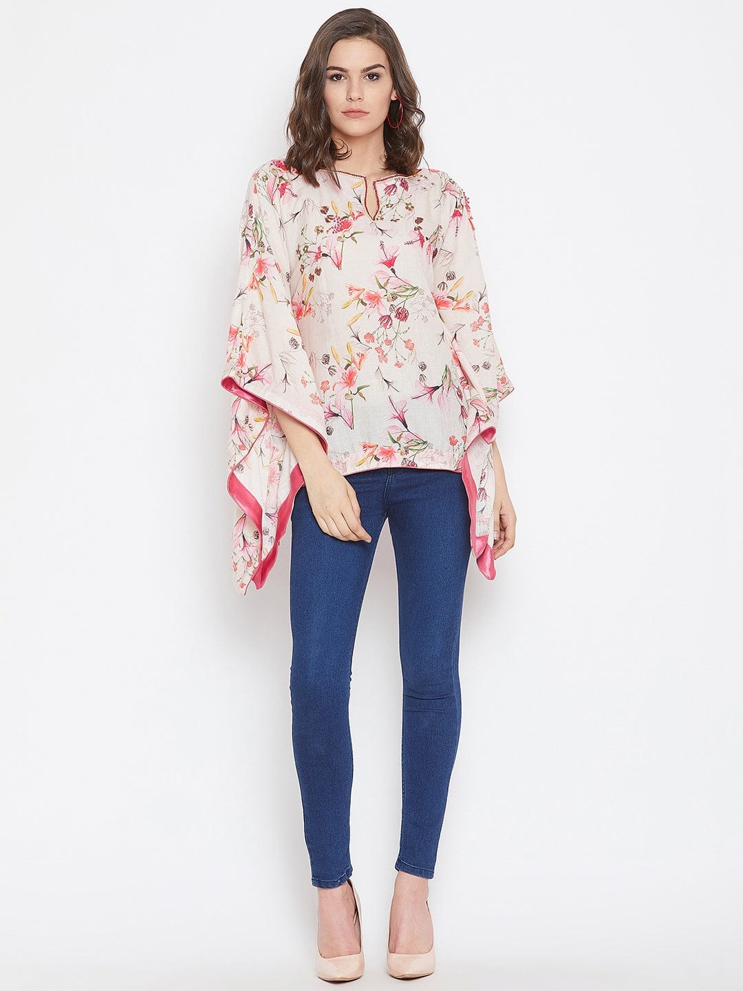 The Kaftan Company Tops White Flora Kaftan Top with Hand Embroidery