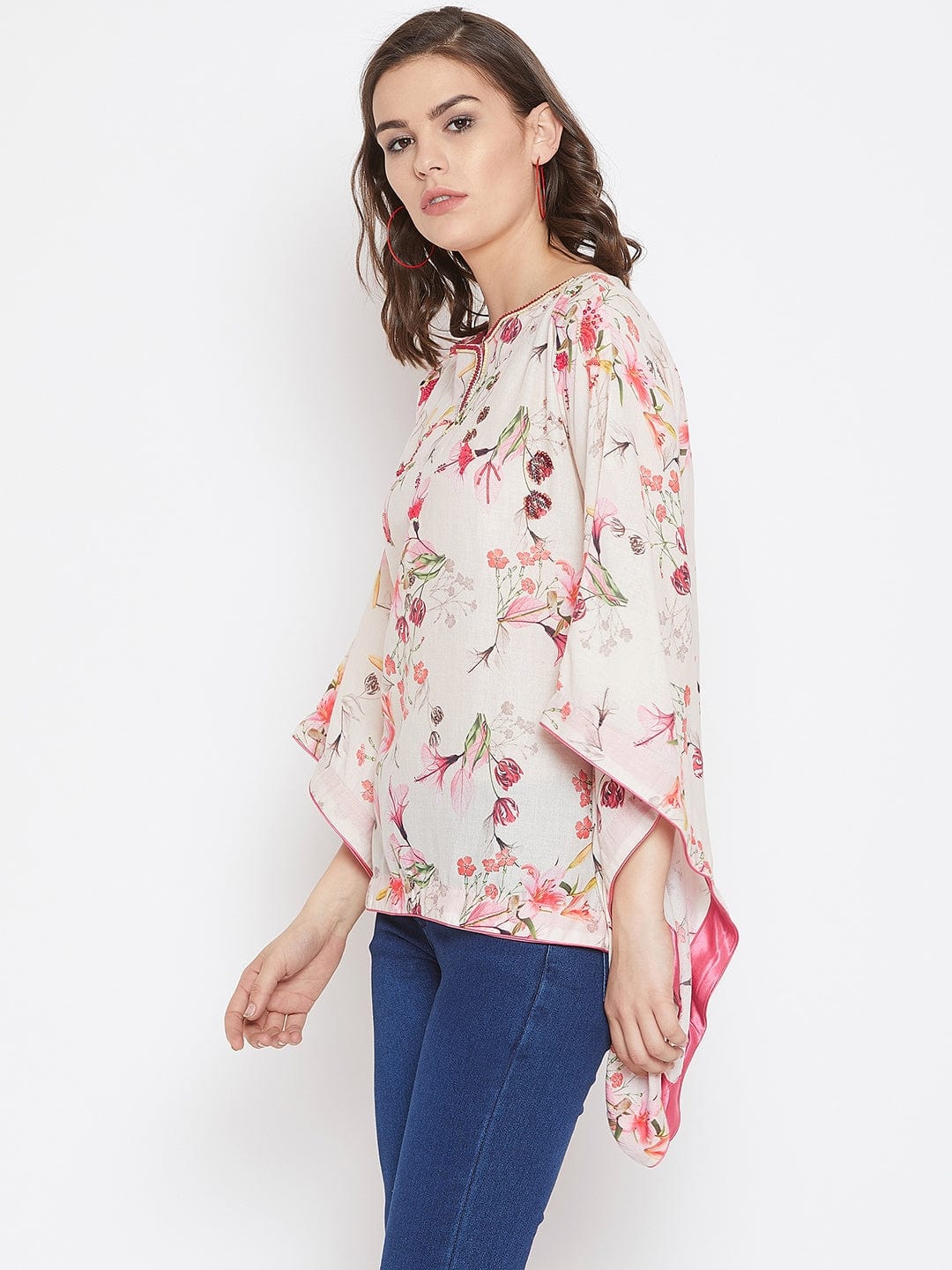 The Kaftan Company Tops White Flora Kaftan Top with Hand Embroidery