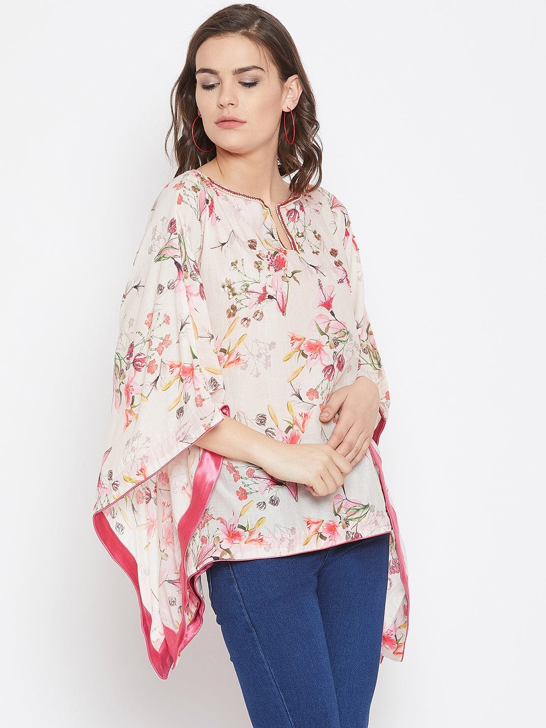 The Kaftan Company Tops White Flora Kaftan Top with Hand Embroidery