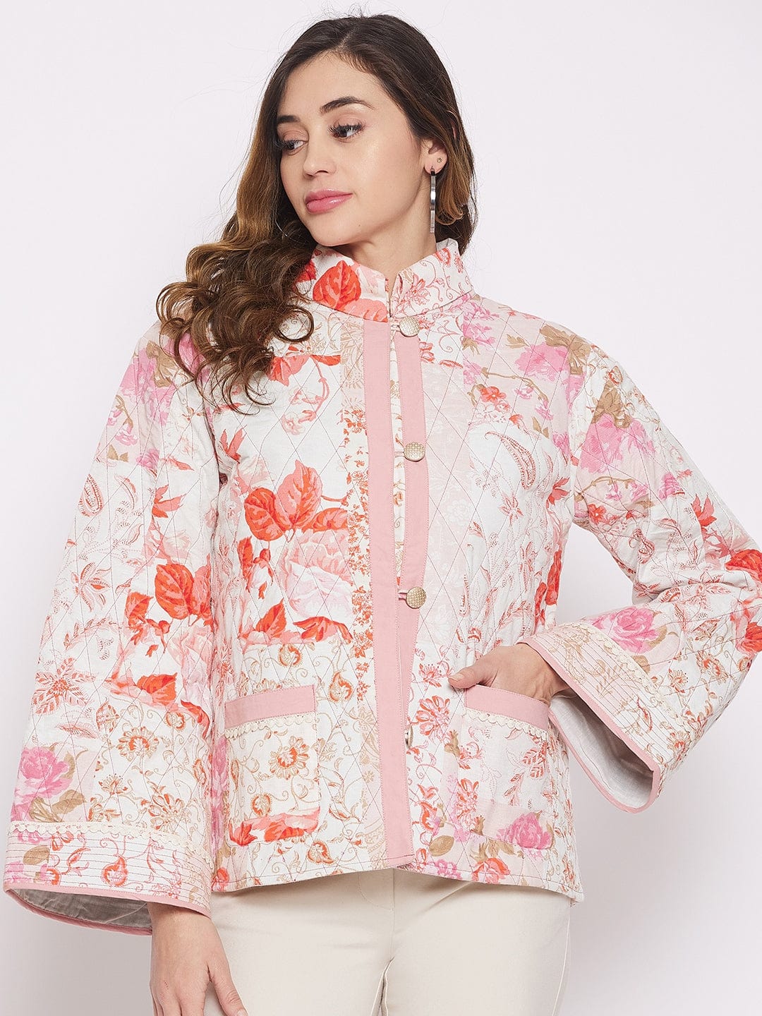The Kaftan Company Tops White Floral Patched Jacket