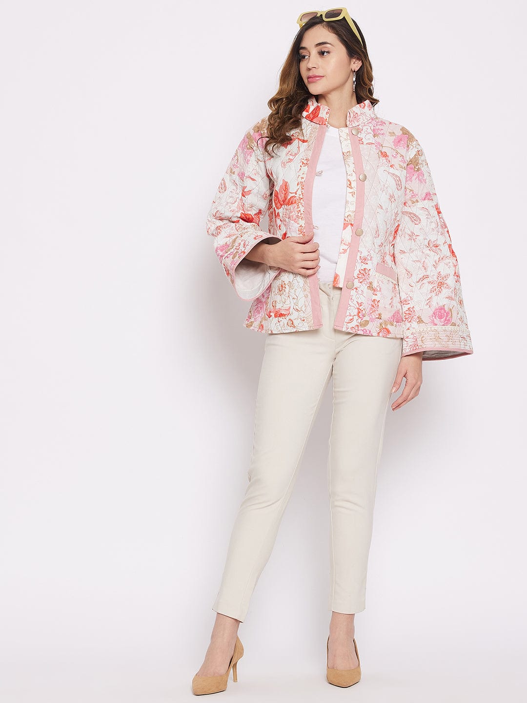 The Kaftan Company Tops White Floral Patched Jacket