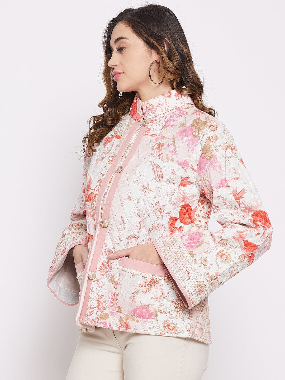 The Kaftan Company Tops White Floral Patched Jacket