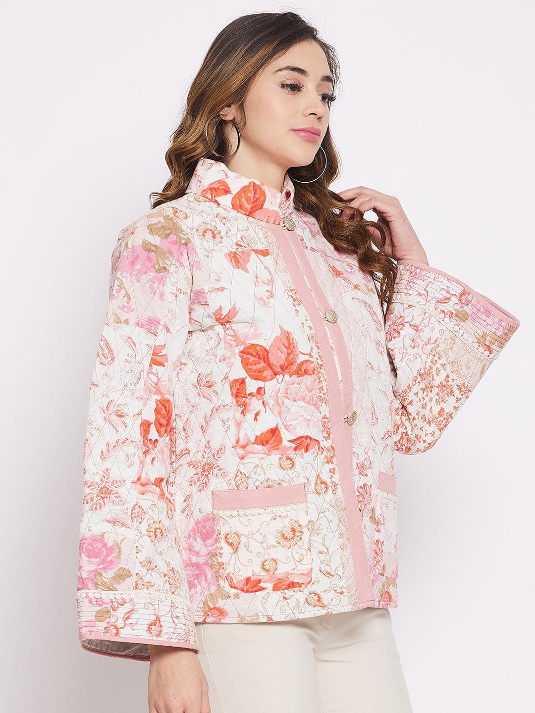 The Kaftan Company Tops White Floral Patched Jacket