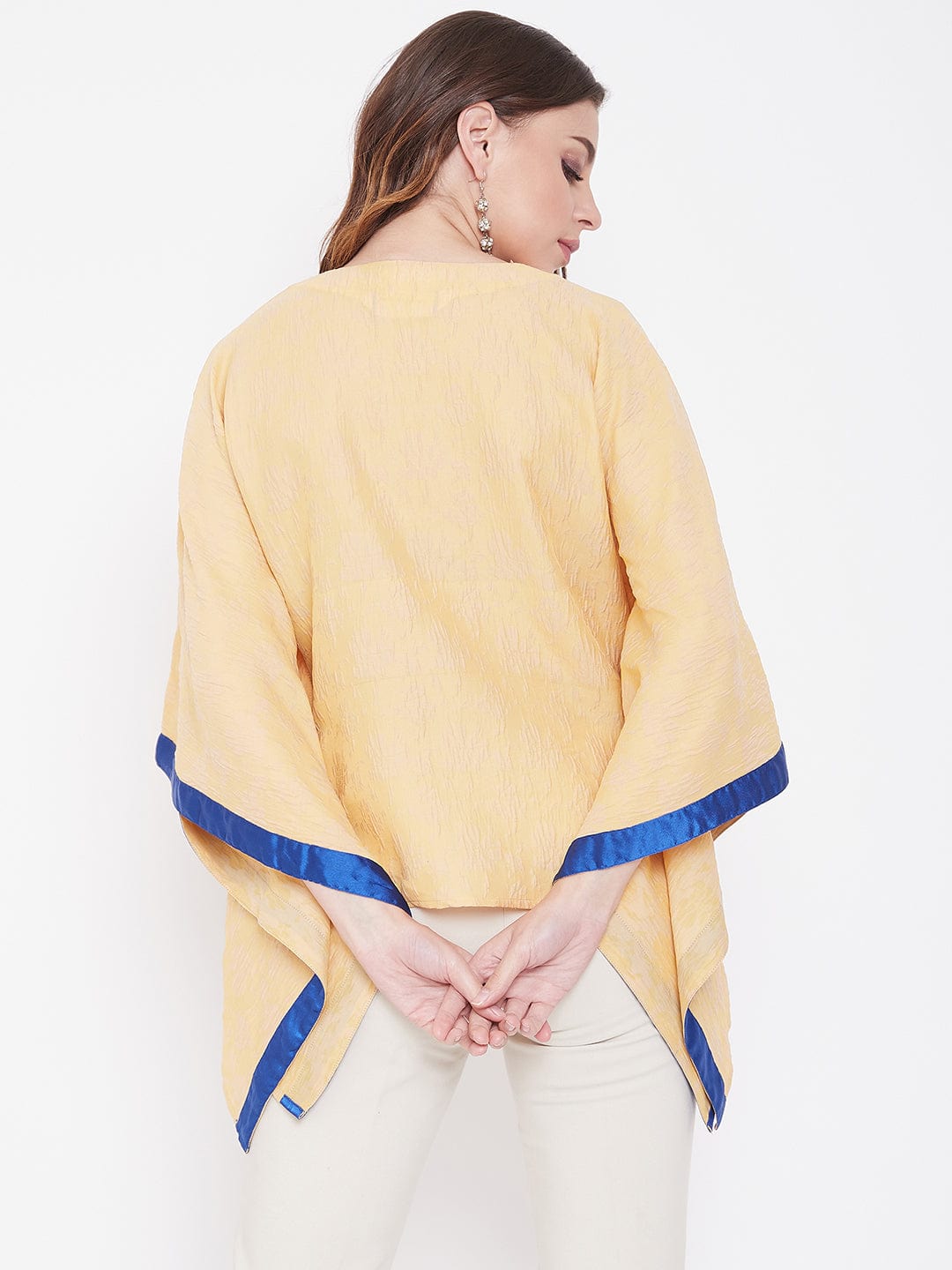 The Kaftan Company Tops Yellow Popcorn Silk Embroidered Kaftan Top