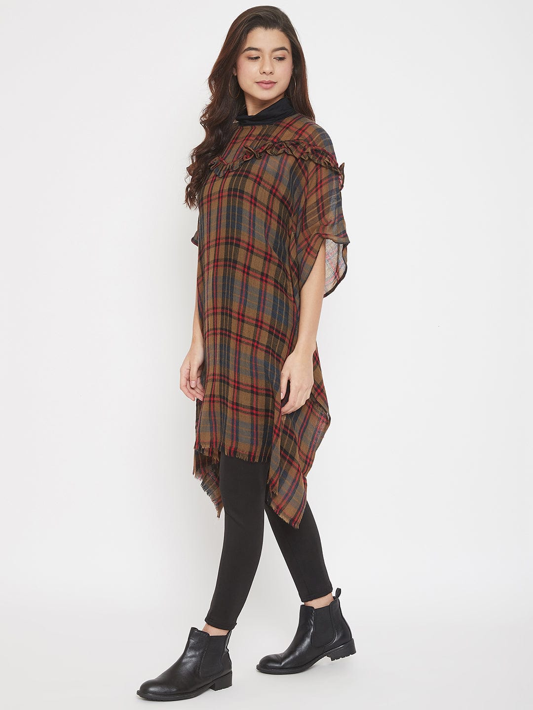 The Kaftan Company Tunics PREMIUM WOOL CHECKS KAFTAN W/RUFFLES (Final Sale)