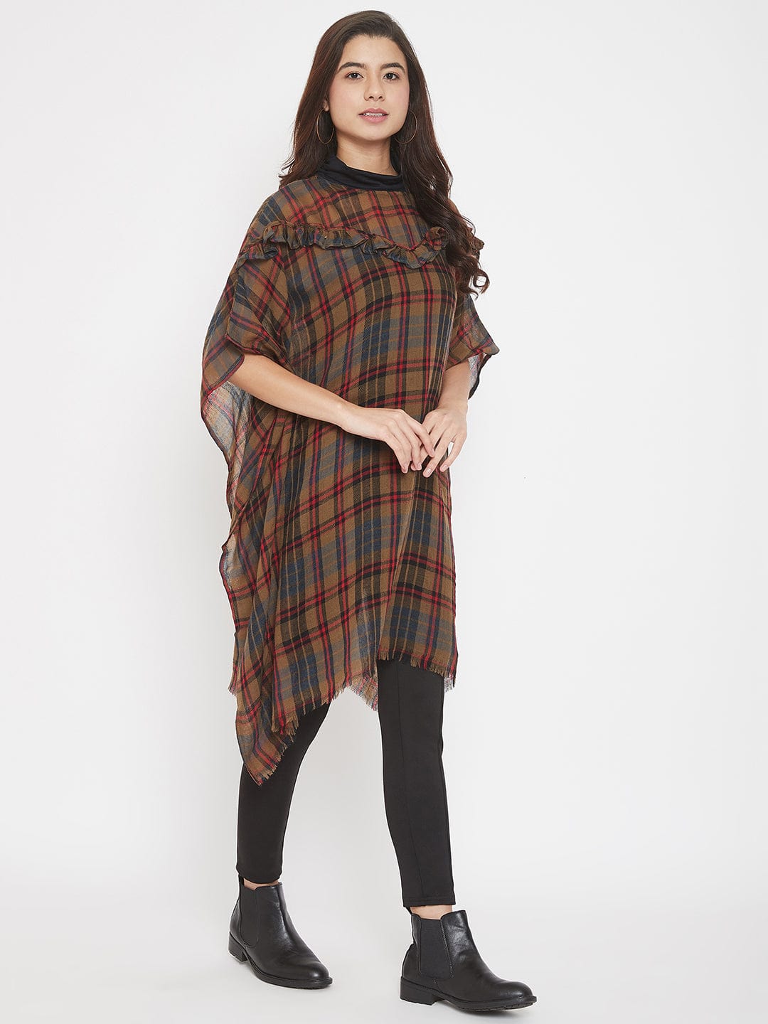 The Kaftan Company Tunics PREMIUM WOOL CHECKS KAFTAN W/RUFFLES (Final Sale)