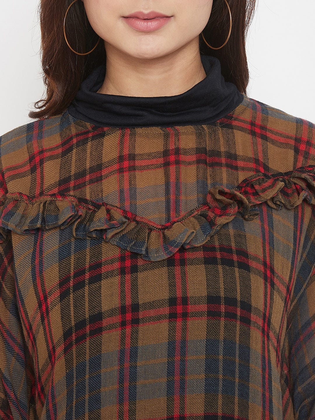 The Kaftan Company Tunics PREMIUM WOOL CHECKS KAFTAN W/RUFFLES (Final Sale)