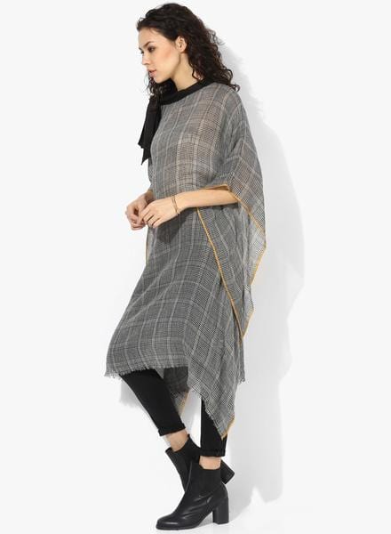 The Kaftan Company Tunics Premium Woollen Checks Kaftan w/tie up neck